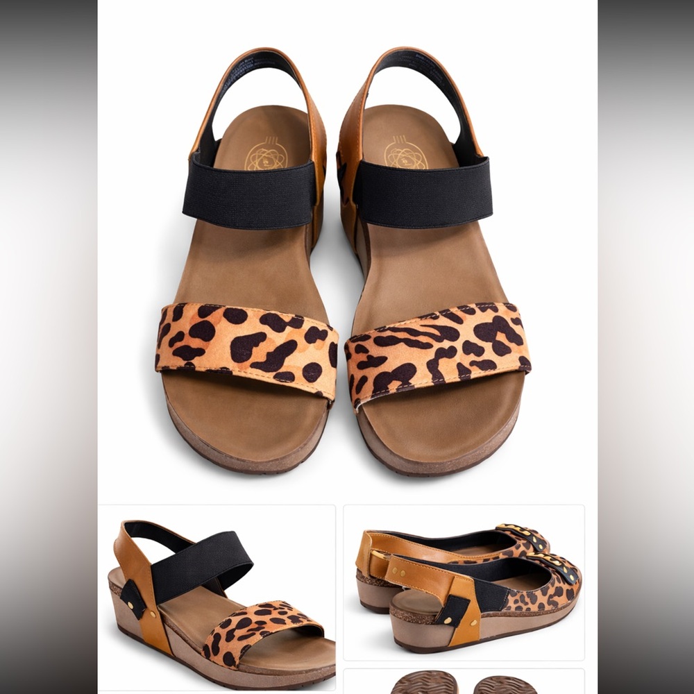 Tatum Leopard Platform Sandals Black Elastic Strap Size 8.5M